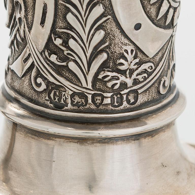A sterling silver wine ewer, maker's mark of George Fox, London 1872.