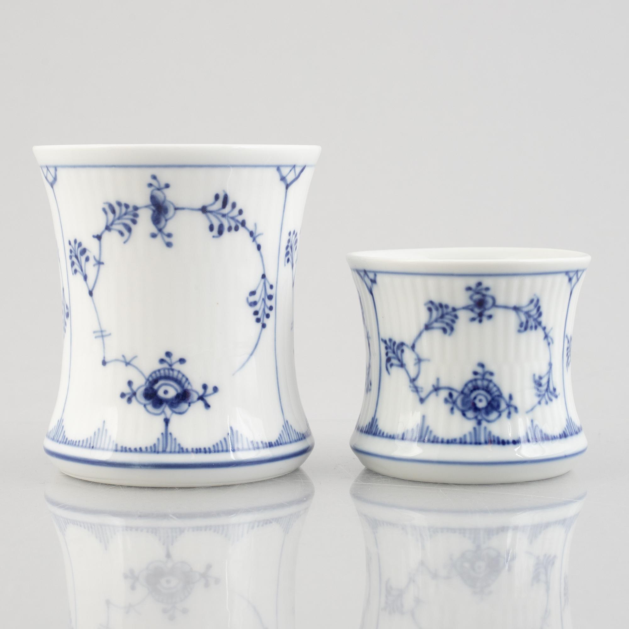 Two 'Blue Fluted' / 'Musselmalet rifflet' porcelain vases, Royal Copenhagen, post 1923.