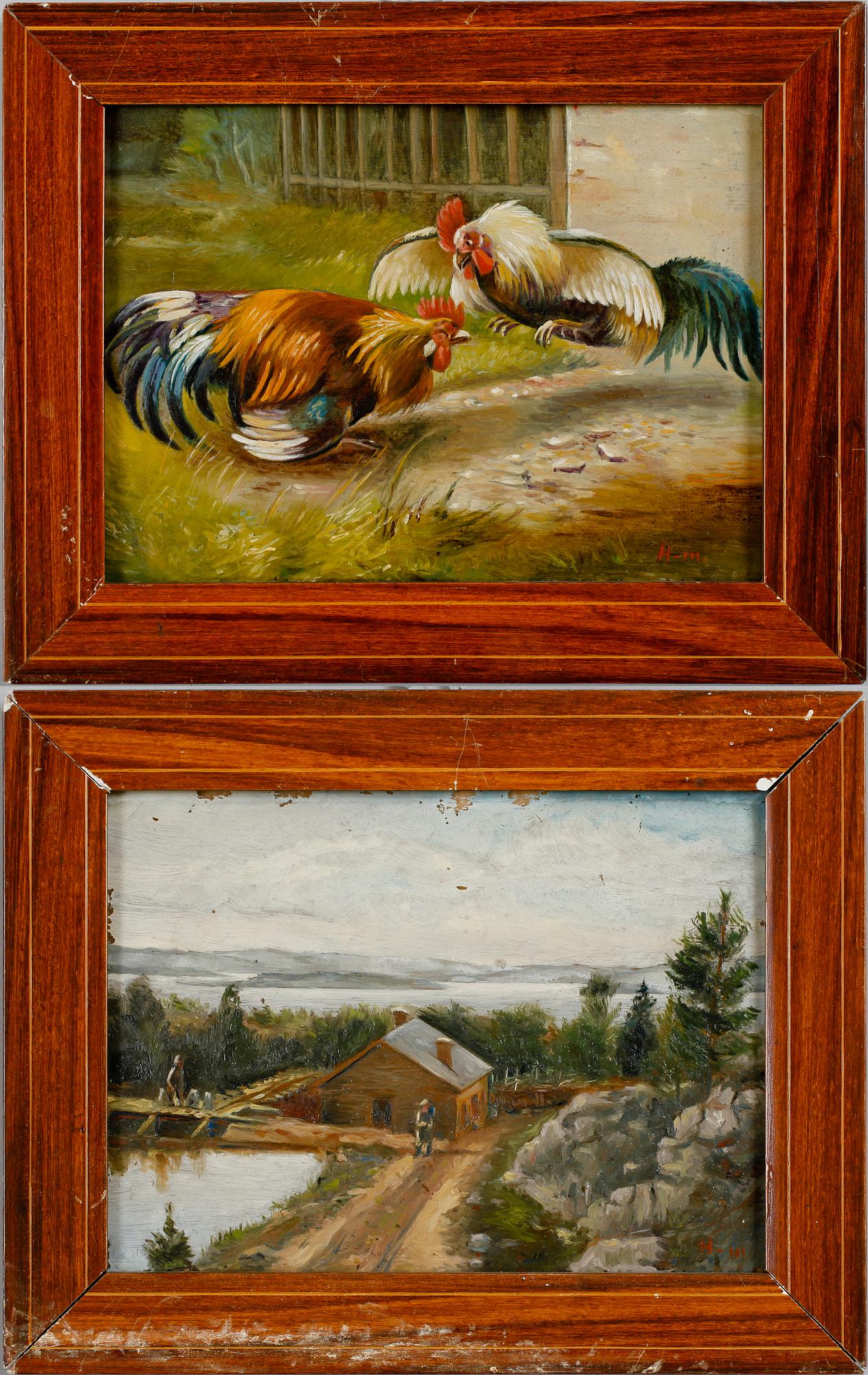 HARALD HULTSTRÖM, 2 st, olja på glas, sekelskiftet 1900.