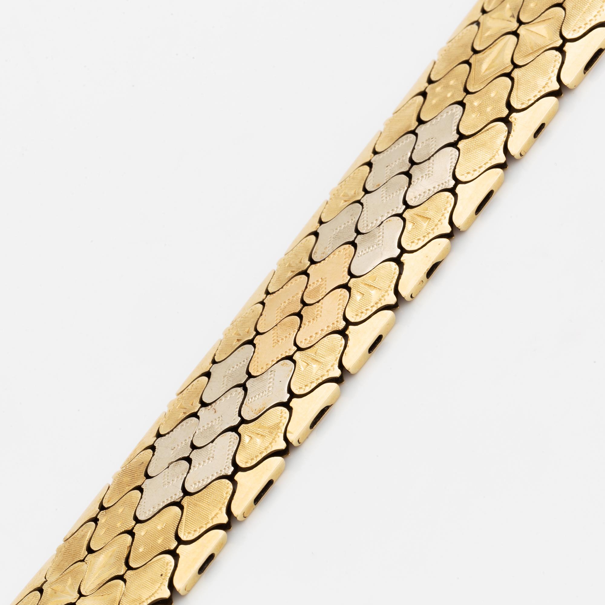 Armband, trefärgat guld.