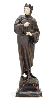 554. An Eduardo Rossi patinated bronze figure of Dante, mounted on a marble base, Paris.