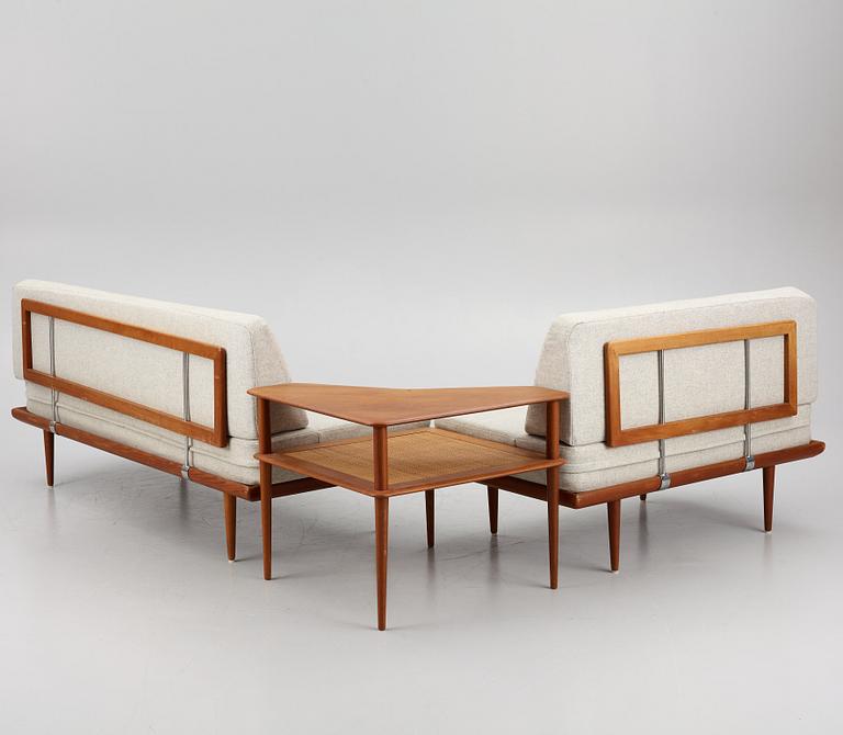 Peter Hvidt & Orla Mølgaard Nielsen, two 'Minerva' sofas and a coffee table, France & Son, Denmark, 1960's.