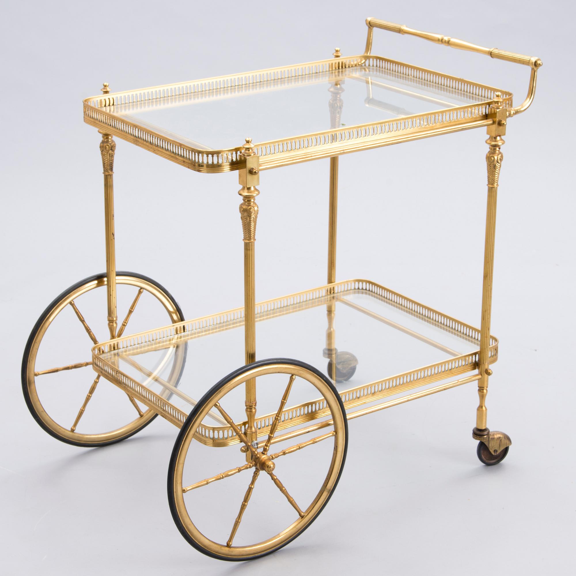 A brass serving trolley from the second half of the 20th Century.