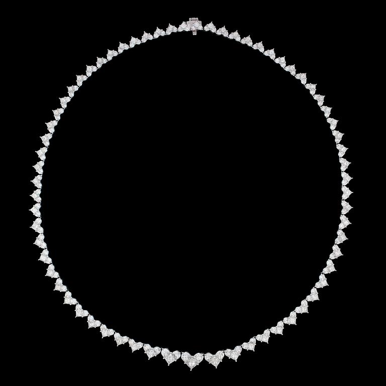 A princess- and fantasy cut diamond necklace, tot. 19.80 cts.