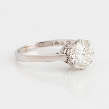 An 18K white gold ring set with a round brilliant-cut diamond weight 2.07 cts according to engraving.