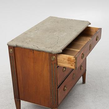 A late Gustaviasn mahogany veneered chest of drawers, end of the 18th Century.