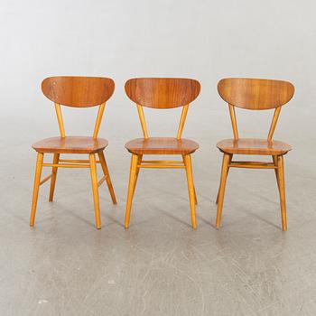 Stolar, teak och bok, 6 st, 1950-60-tal.
