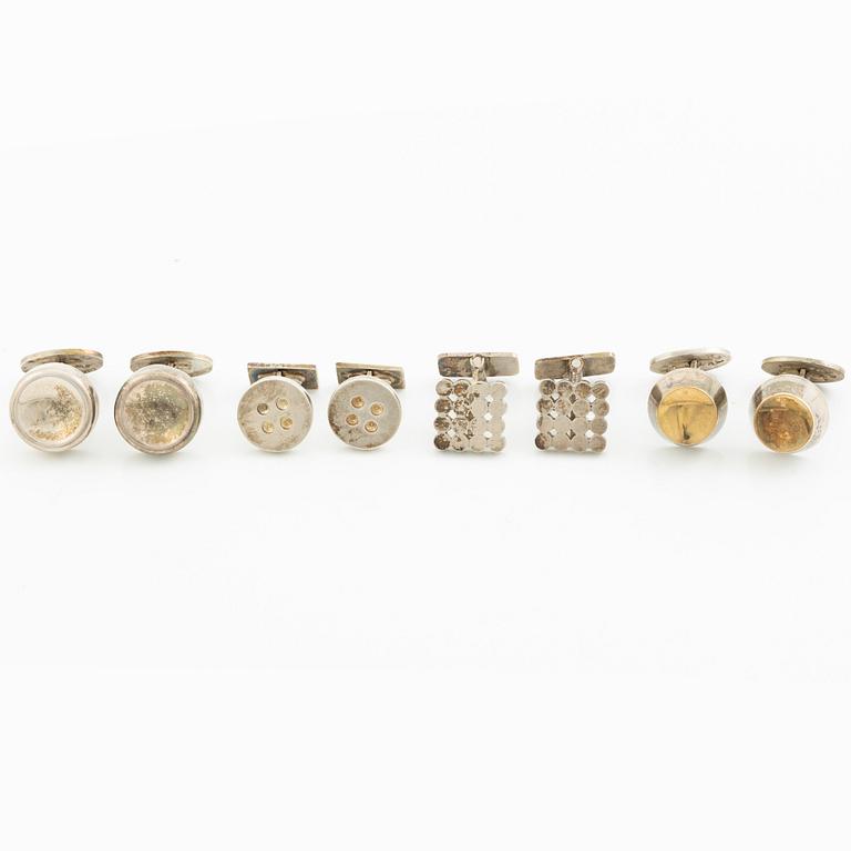 Four pairs of cufflinks, silver, including those by Anders Högberg and Cecilia Johansson.