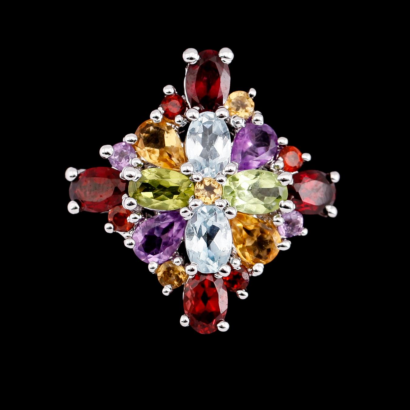 COCKTAILRING, silver, granater, topaser, peridoter, citriner, ametister tot ca 7.00 ct.