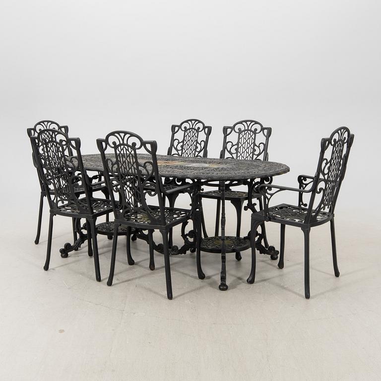 A seven pcs metal garden suit later part of the 20th century.