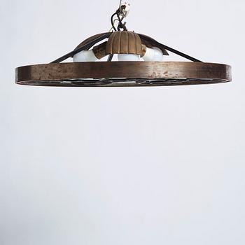 Lars Holmström, a Swedish Grace brass and steel framed ceiling light, Arvika 1920-30s.
