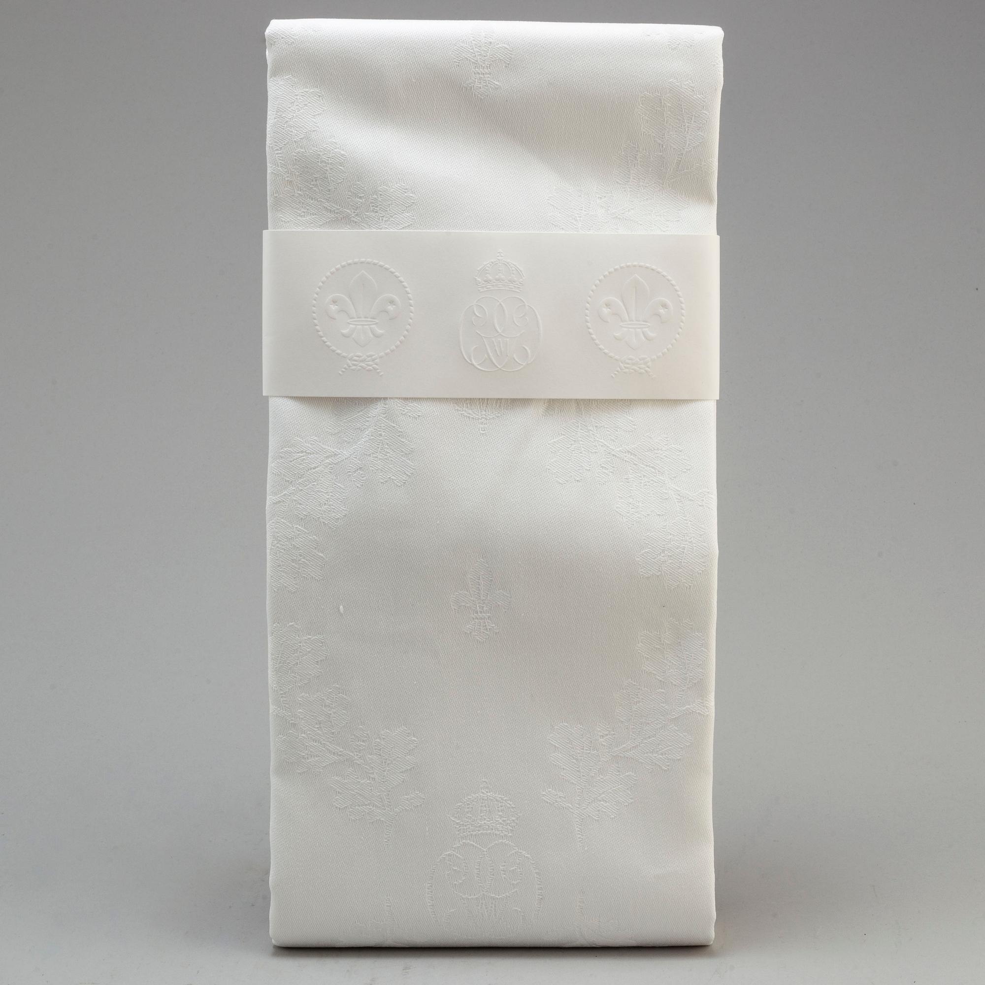 Three damasque table cloths from Georg Jensen Damask. 'The Royal Anniversary and World Scout Centennial Present'.