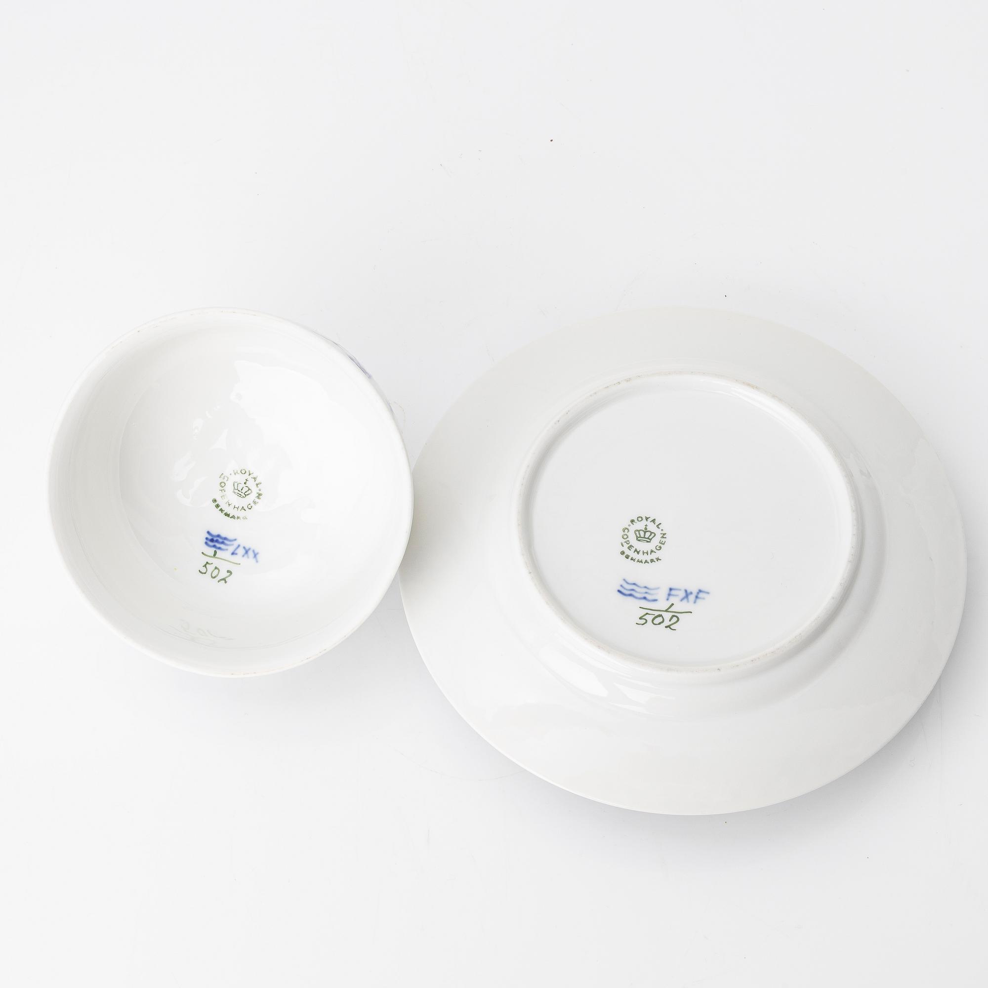 Royal Copenhagen, A 'blue fluted half lace' porcelain butter dish with stand, 1960s.