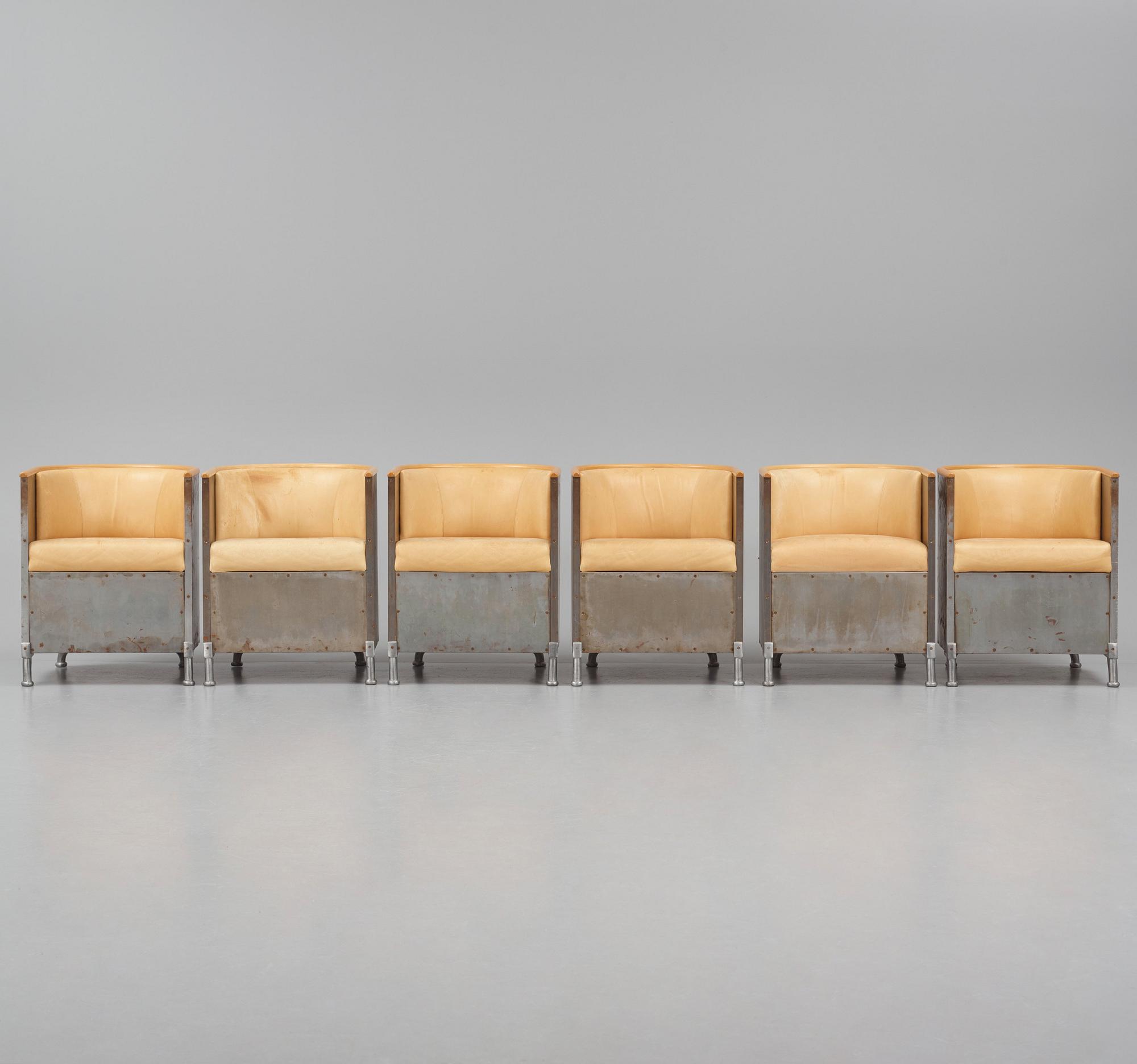 Mats Theselius, a set of six custom ordered "Aluminiumfåtölj", Källemo, Värnamo ca. 1990.