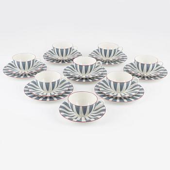 Tekoppar samt assietter, 15 delar, 'Plus',  Rörstrand.