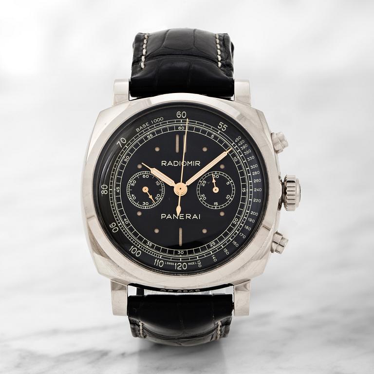 PANERAI, Radiomir 1940, chronograph. Case size: 45 mm 
Material: 18K white gold 
Movement: manu...