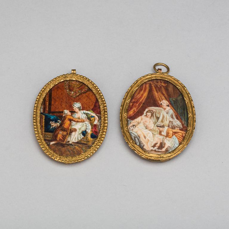 MINIATYRMÅLNINGAR, två st, 1800-tal.