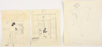 MAX GOLDSTEIN (MAGO), akvarellteckningar, kostymskisser och blyertsteckningar, ca 80 st, flertalet signerade o daterade.