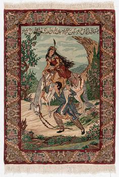 Rug, Tabriz, figural, approx. 138 x 98 cm.