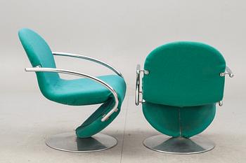 KARMSTOLAR, 2 st, Verner Panton för Fritz Hansen, "System 1-2-3". 1970-talets mitt.