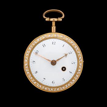1117. A gold and enamel pocket watch, F. Crump, London.
