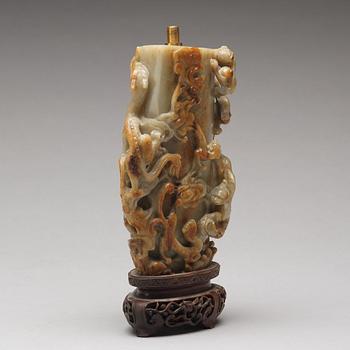 A sculptured stone vase, presumably late Qing dynasty.