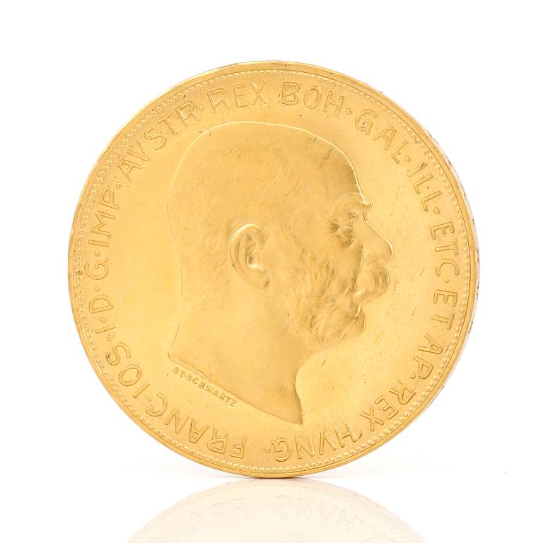 GULDMYNT, 100 Corona, Kejsarriket Österrike-Ungern, 1915. Vikt ca 33 gram.