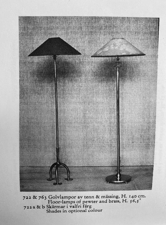 Nils Fougstedt, & Anna Petrus, a rare pewter and brass floor lamp, Svenskt Tenn, Stockholm 1929, model 763 A.