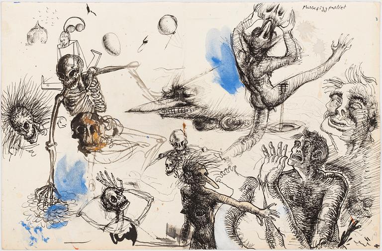 ULF RAHMBERG, mixed media on paper, signed with monogram and dated MVM on verso.