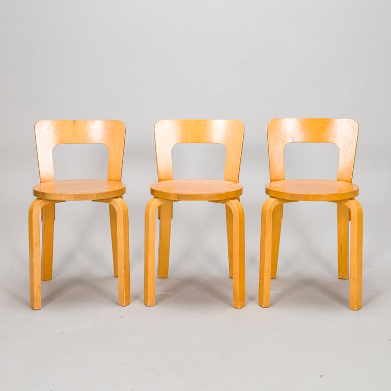 Alvar Aalto, stolar, 3 st, modell 66, Artek 1980-tal.