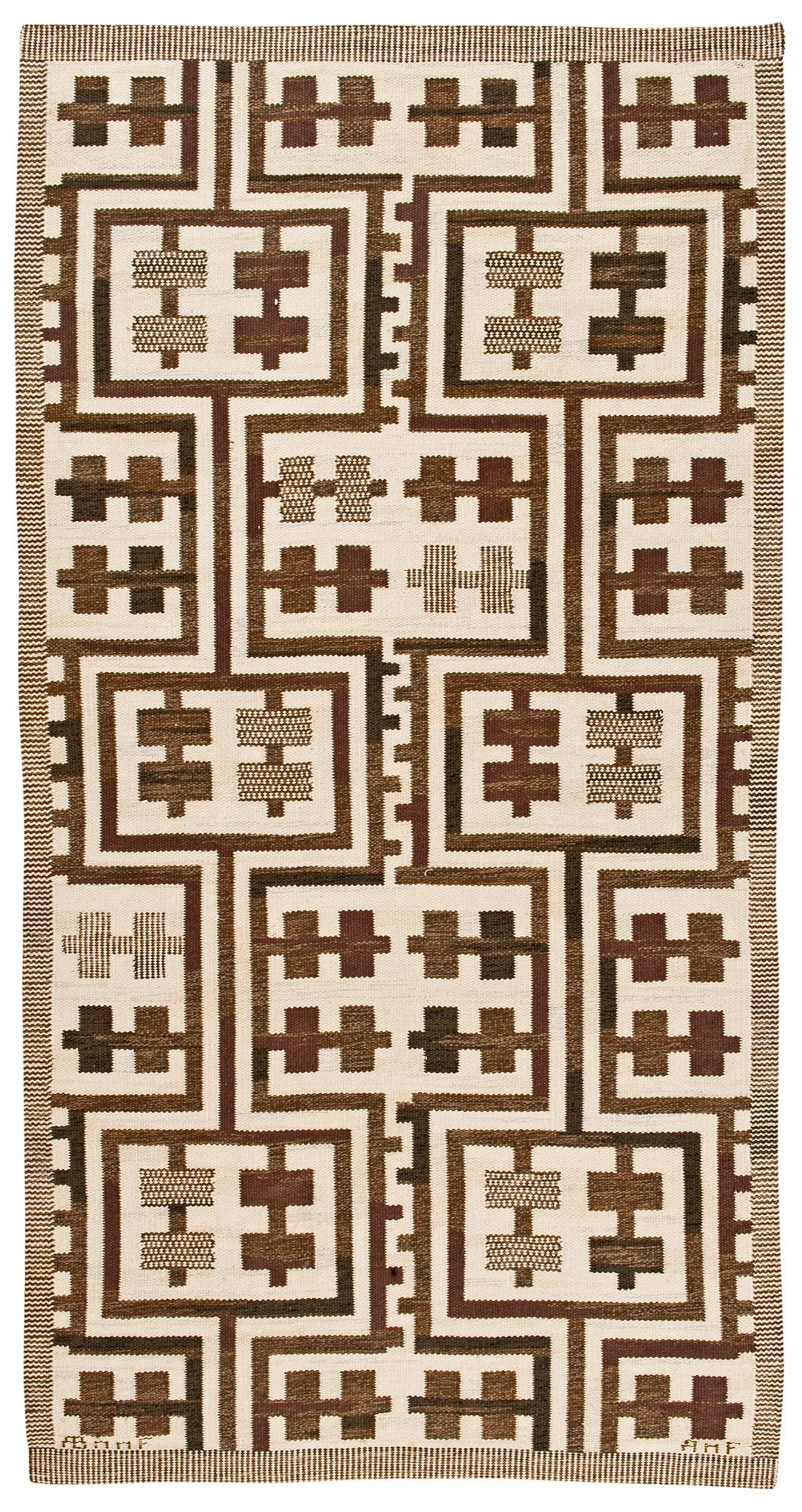 MATTA. "Kors och tvärs". Rölakan. 253,5 x 133 cm. Signerad AB MMF AMF (AB Märta Måås-Fjetterström, Ann-Mari Forsberg f. Lindbom).