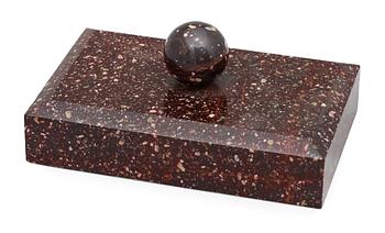 656. A Swedish porphyry 19th century paper weight.