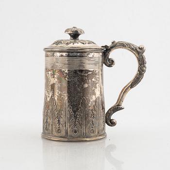 A silver tankard, possibly USA or Canada, with Swedish import marks.
