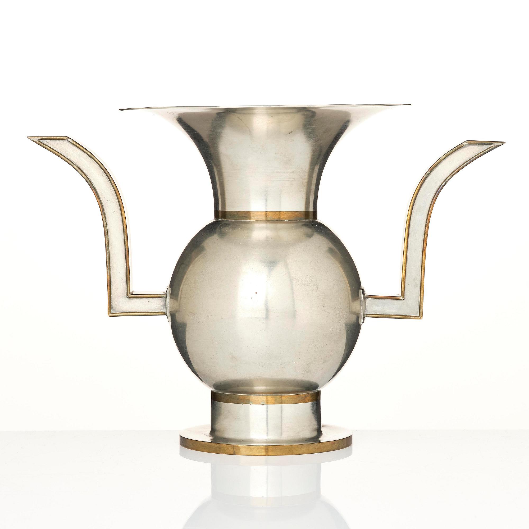 Nils Fougstedt, a rare pewter and brass vase model A 903, Firma Svenskt Tenn, Stockholm, 1929.