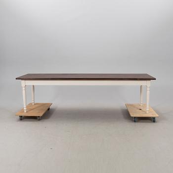 A modern painted wooden table.