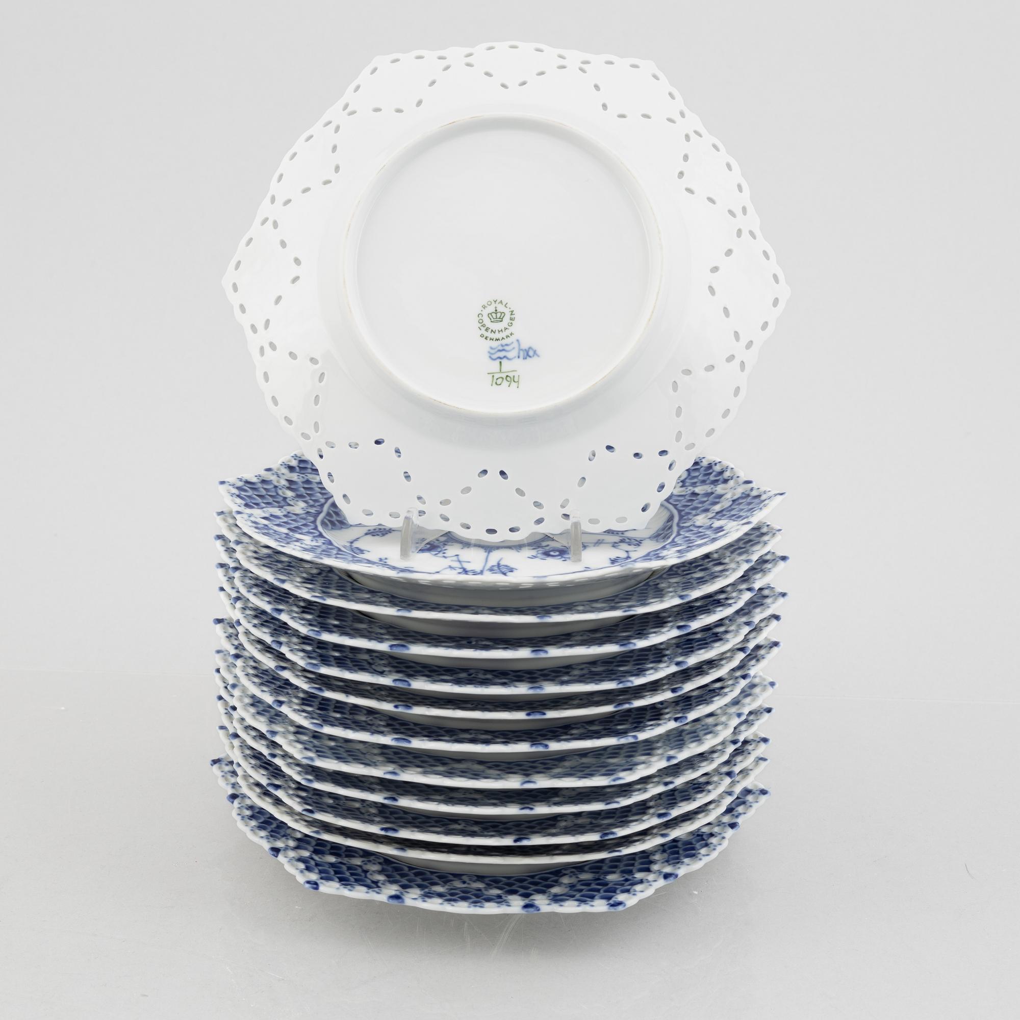 Royal Copenhagen, twelve sideplates, 1'Musselmalet Full Lace', Denmark, 1964-73.