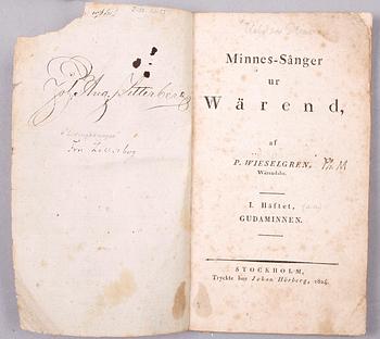 BÖCKER 2 st SAMT KUNGÖRELSER, bla "Minnes-Sånger ur Wärend" av P. Wiselgren, Stockholm 1824.