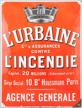 EMALJSKYLT, plåt, L'Urbaine L'incendie, Frankrike, 1900-talets andra hälft.