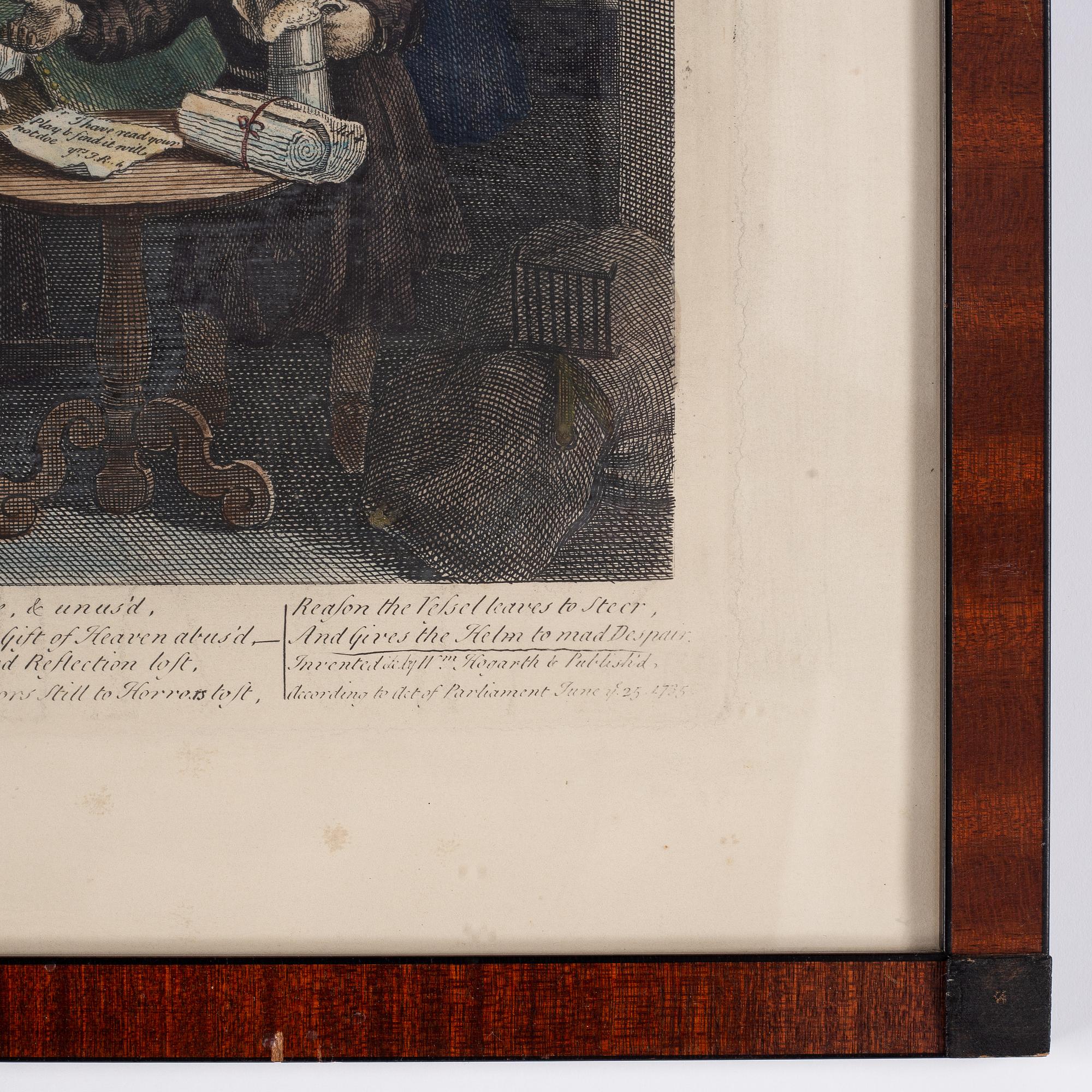 William Hogarth, efter, åtta stycken kolorerade etsningar och gravyrer.