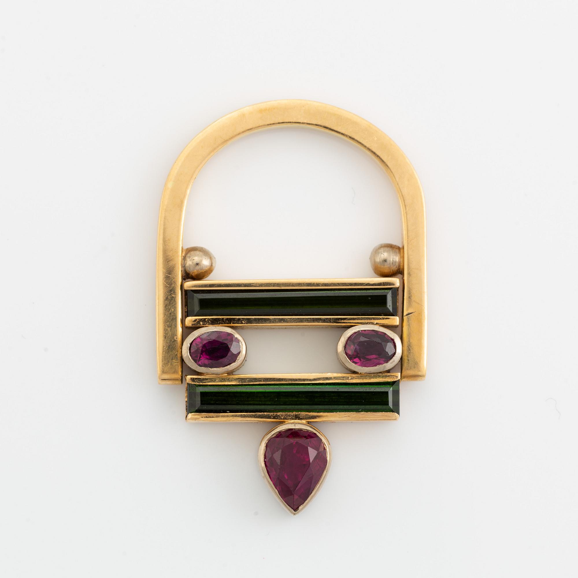 Mats Eskils, ring, Stockholm 1989, 18K rödguld, turmalin och rubiner.