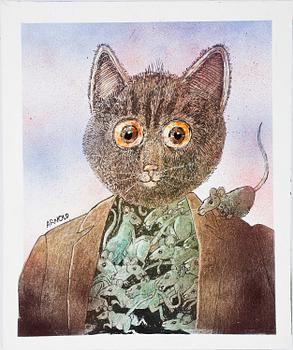 Hans Arnold · HANS ARNOLD, blandteknik, krita/airbrush, signerad, ej daterad, men utförd sent 60-tal enligt uppgift.