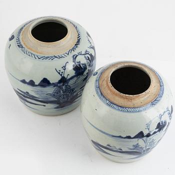 Two similar blue and white Chinese ginger jars, 19th century.