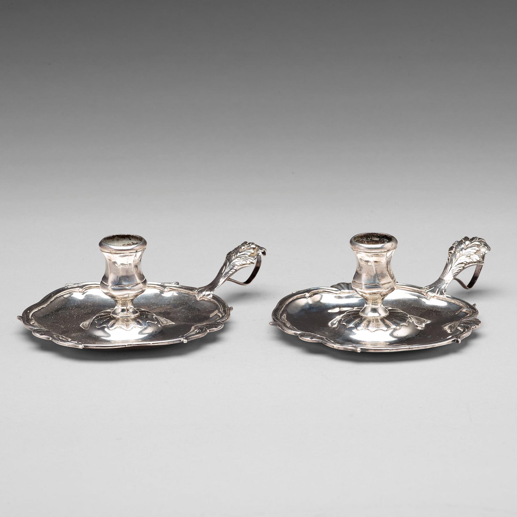 Lorenz Vick, nattljusstakar, ett par, silver,  Ulricehamn 1773, rokoko.