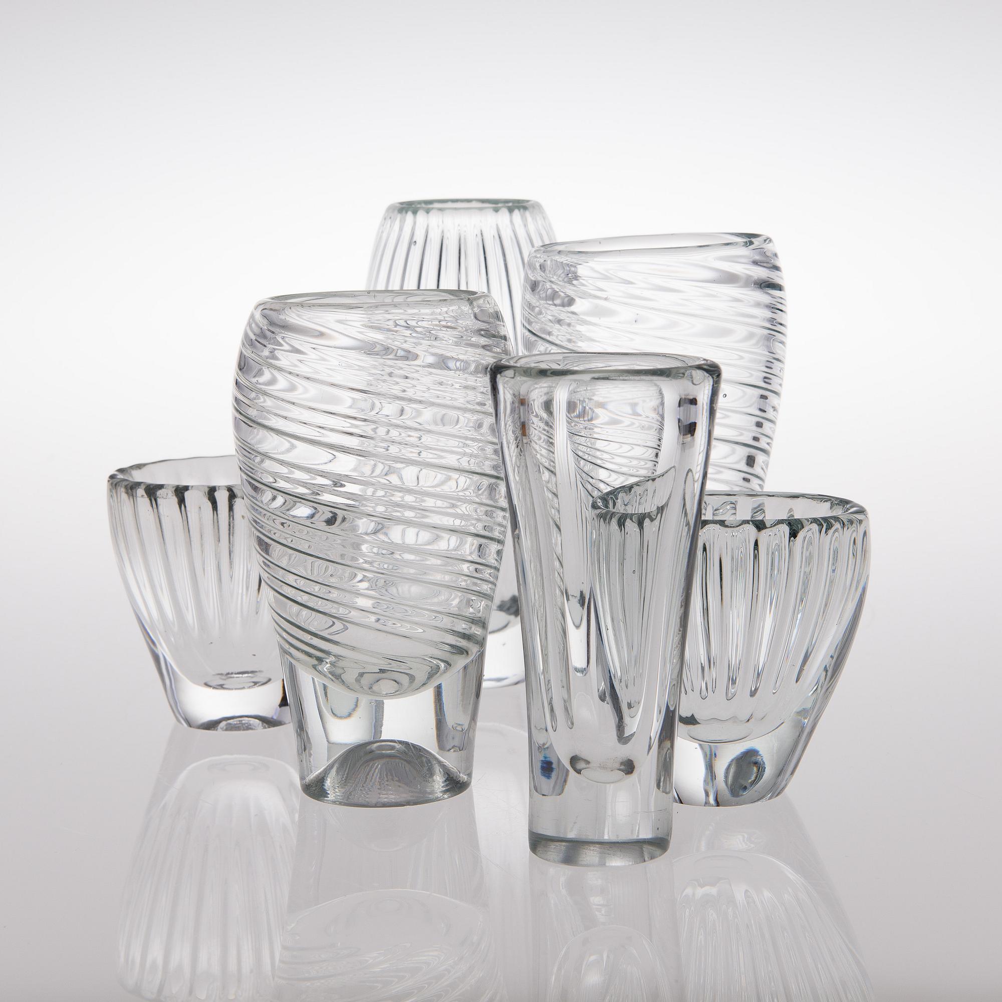TAPIO WIRKKALA, VASES, 6 pcs, Löytö-series. 1950s.