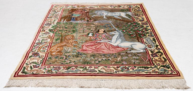 A silk Qum rug, central Persia, c. 213 x 135 cm.