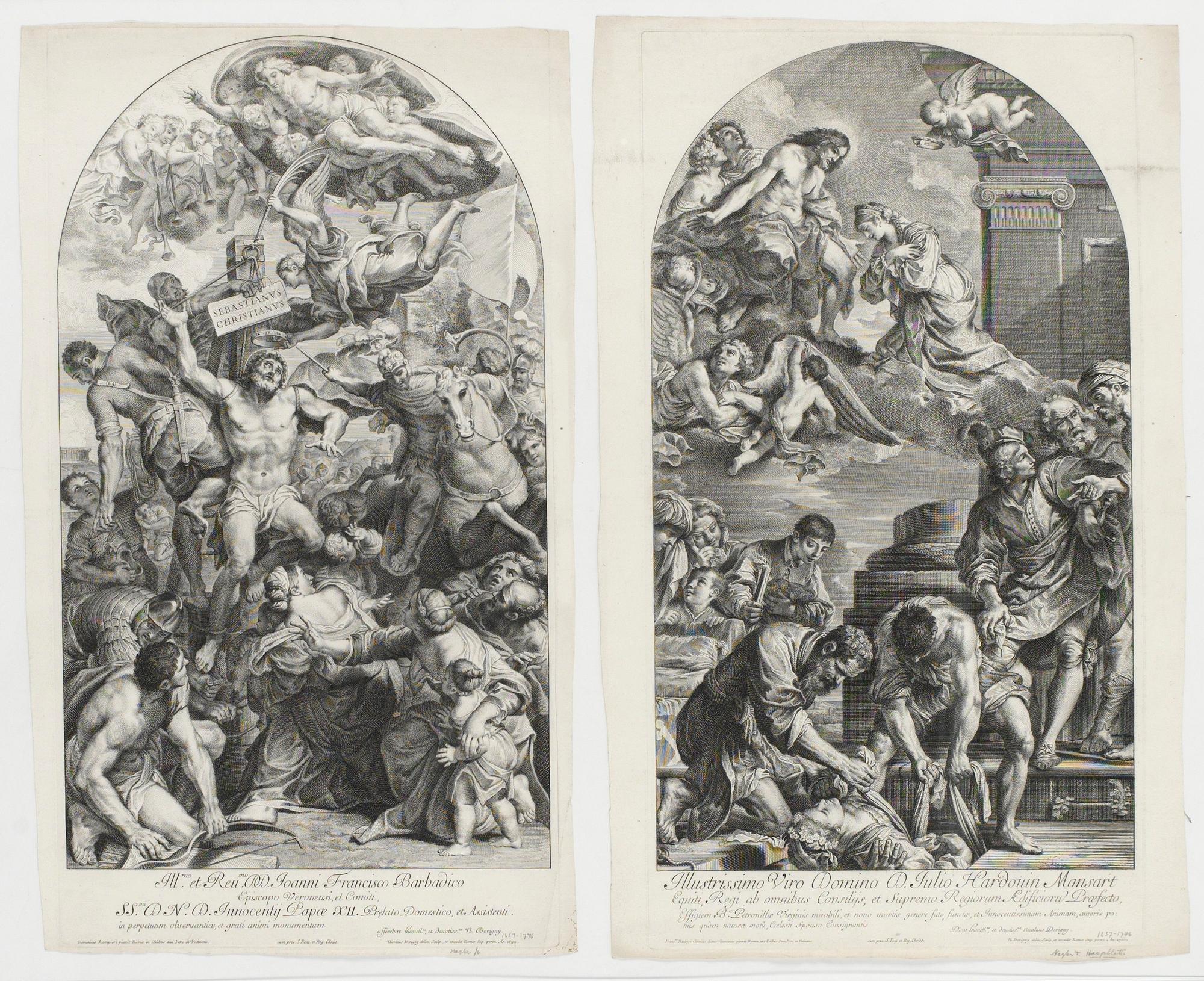 Nicholas Dorigny, St. Sebastians martyrium; St. Petronilles gravsättning. (2).