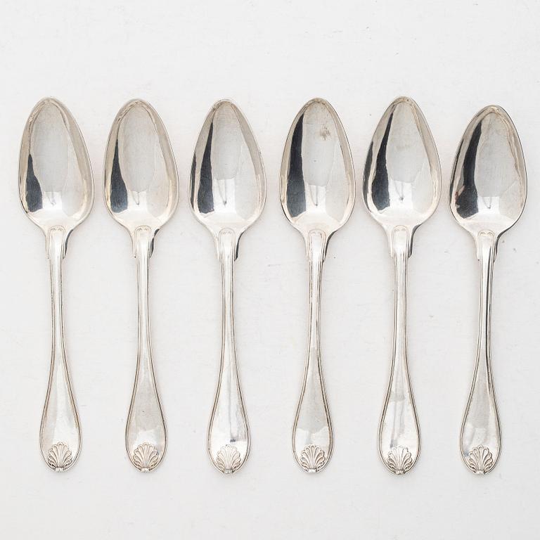Adolf Zethelius, Six Swedish silver dinner spoons, mark of Adolf Zethelius, Stockholm 1831-1839.