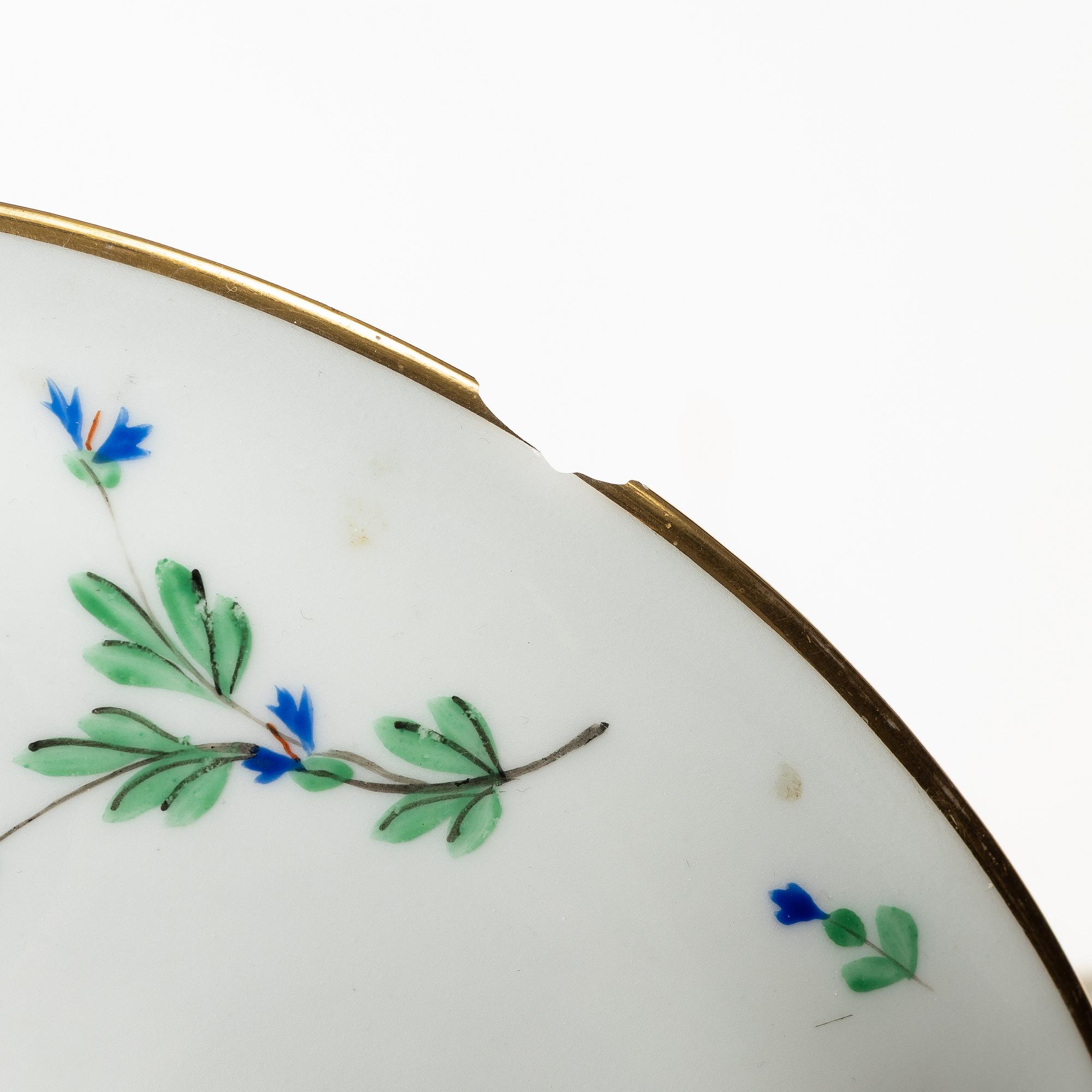 Five pieces of an Angoulême sprig pattern porcelain service, Pillivuyt & Cie, France, around 1900.