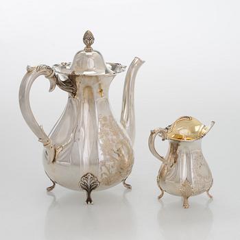 Kaffeservis 3 delar samt sockertång, silver, Kultakeskus Tavastehus 1961-62.