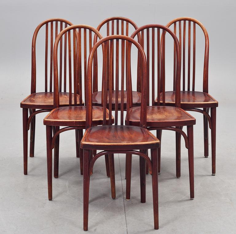 STOLAR, 6 st, Thonet, flertalet etikettmärkta, 1920-30-tal.